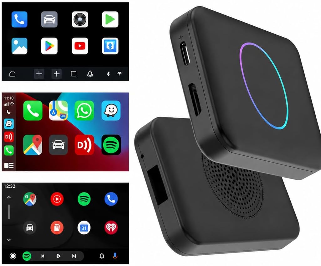 Wireless AI Box compatible with Apple CarPlay and Android Auto, Converts Wired to Wireless, Black