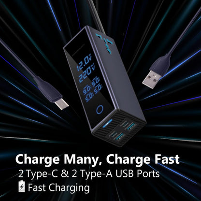 باورلوجي عاكس كهربائي للسيارة 300 واط، منفذان AC، منفذان USB بشحن سريع بقدرة 36 واط، محول قابس مدمج للمركبات، شاشة عرض الجهد، شاحن سيارة للهاتف أو الكمبيوتر المحمول، حماية مدمجة