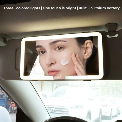 BIGTHREE® Car Sun Visor LED Cosmetic Mirror, Universal Car Mirror Vanity, with 3 Light Modes, Dimmable Touch Control, LED Car Light Up Mirror, Rechargeable Car Makeup Mirror, for all cars