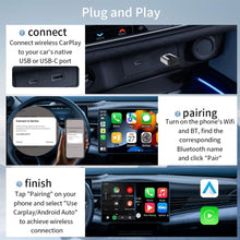 محول كاربلاي لاسلكي - متوافق مع USB-A وUSB-C لايفون واندرويد - 2 في 1 كار بلاي واندرويد اوتو، التوصيل والتشغيل، تحويل سلكي الى لاسلكي، اتصال تلقائي سريع، وقت استجابة منخفض، يعمل مع جميع السيارات