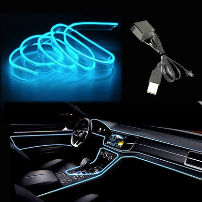 شريط إضاءة LED داخلي للسيارة بلون أحمر من ماكس لاكسر، سلك نيون بطول 5 متر ومنفذ USB بجهد 5 فولت مع مصهرات حماية وحافة مدروزة مقاس 6 ملم