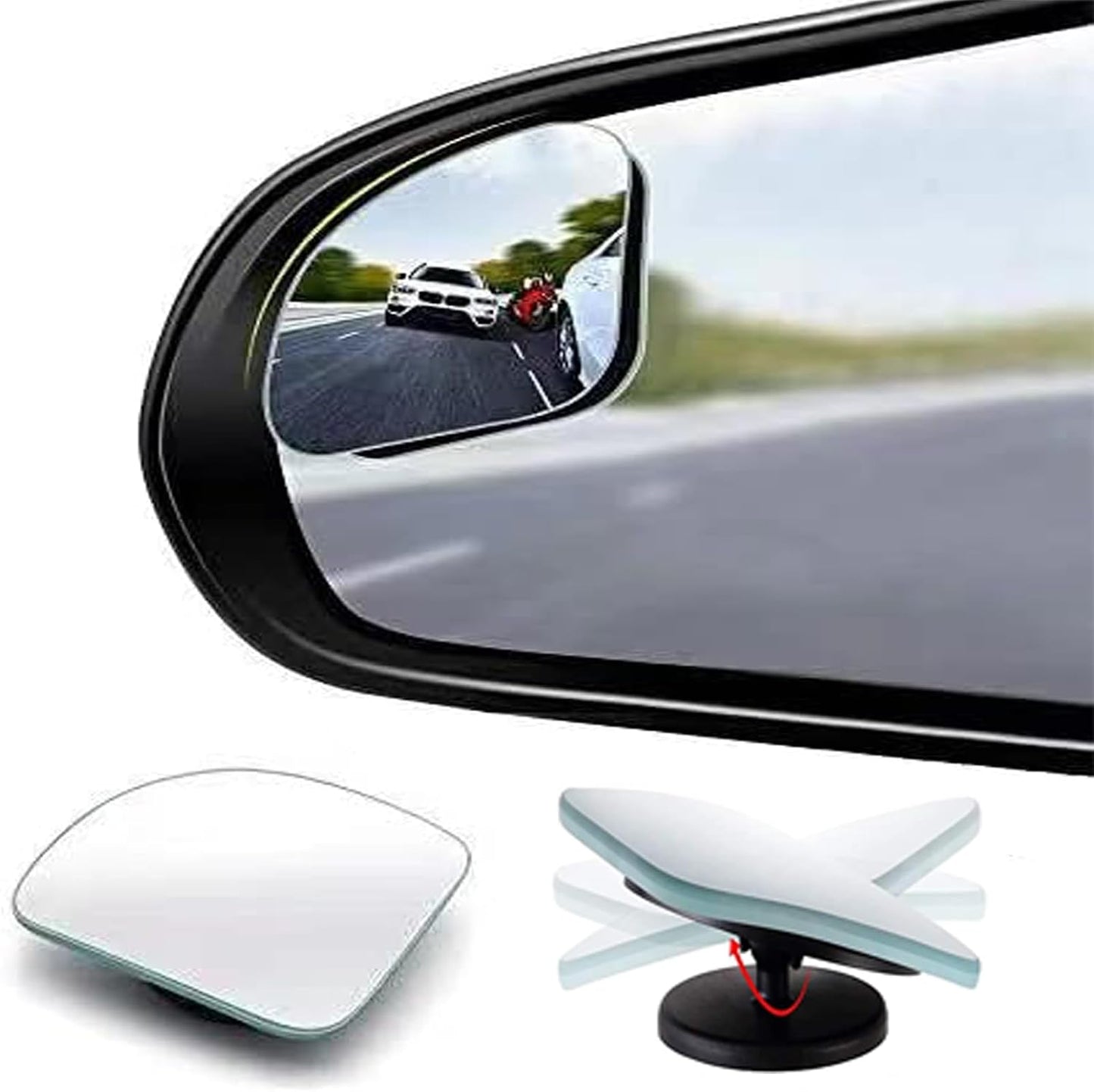 2 Pack - Fan Shaped 1.97" Mirrors Blind Spot Mirror for Car, Universal Fit, HD, Stick on, Frameless, Convex, Wide Angle, Rear View Mirror