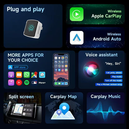 Wireless CarPlay Adapter & Android Auto (2-in-1) - Mini USB/USB-C Adapter Converts Wired to Wireless, Plug & Play, Stable Lag-Free for iPhone & Android (2025 Upgraded)