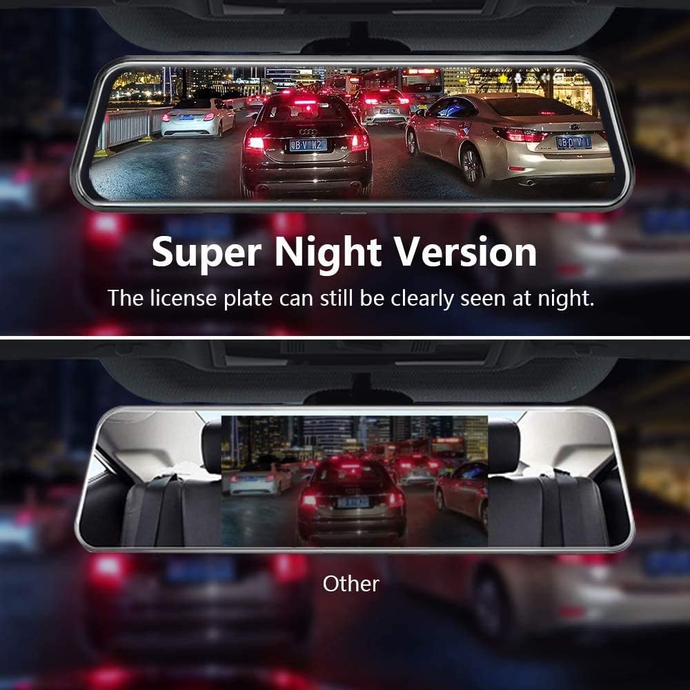 Jansite 10'' Mirror Dash Cam Night Vision 1080P FHD Full Touch Screen Front and Rear View Backup Camera for Cars Loop Recording Streaming Media 170°Wide Angle Parking Assistance with 10 Meters Cable