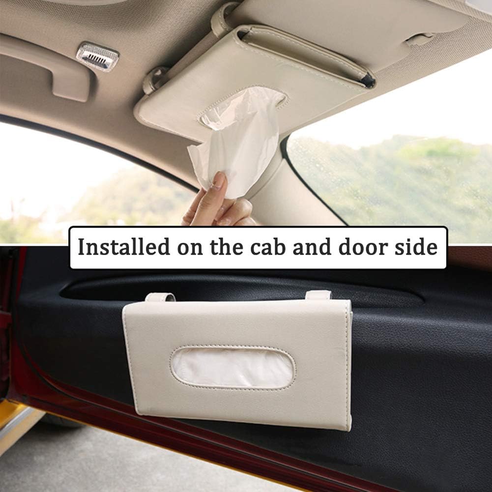 Carstuus Sulfar Car Visor Tissue Holder, Dispenser Hanging Paper Towel Holder Case For Seat Back And Vehicle Side Door, Multi-Use Cover & Truck Decoration Beige