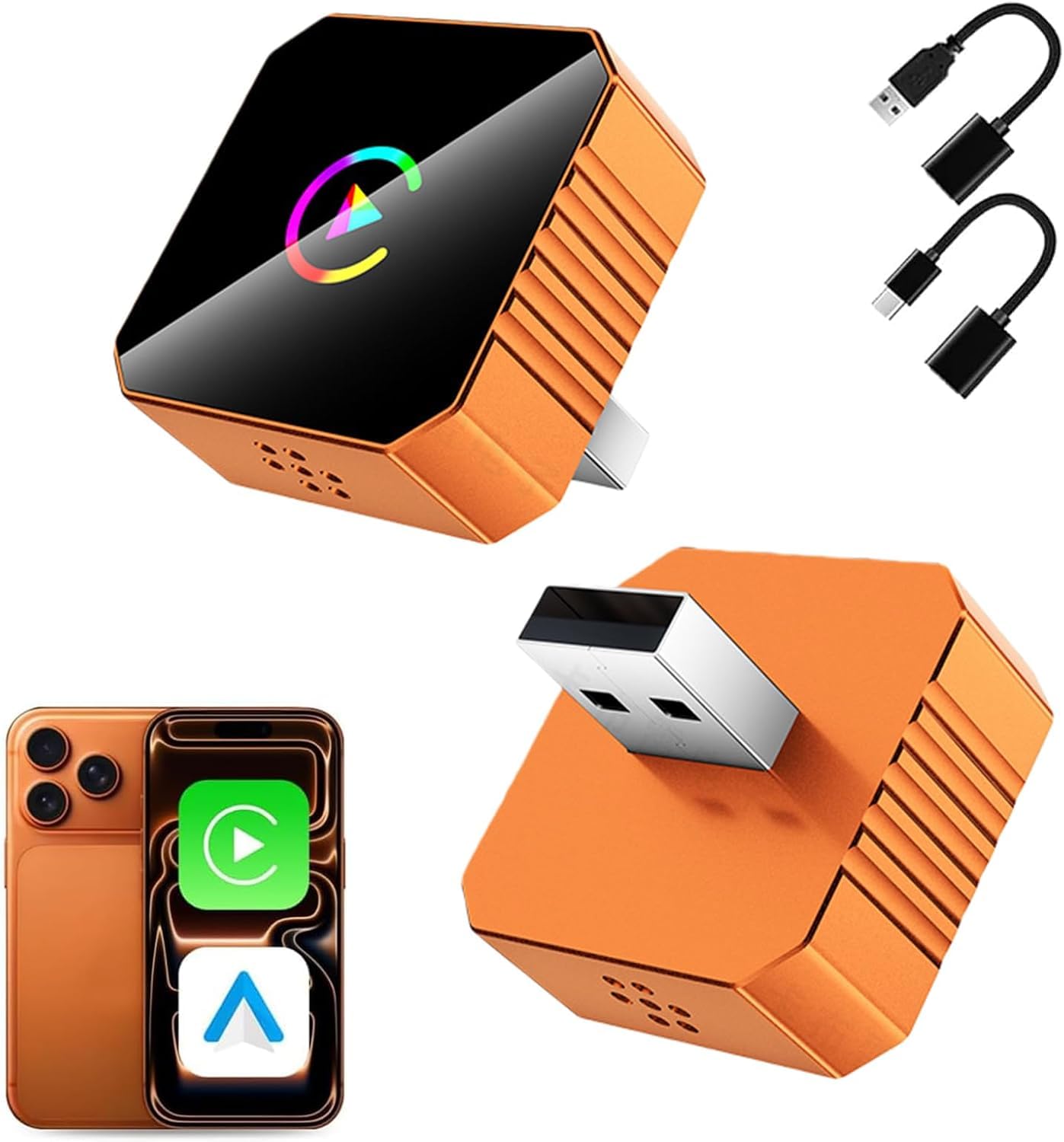 2 in 1 Wireless CarPlay & Android Auto Adapter, Mini Body Built-in Heat Dissipation Chip, Long-Lasting Stability Without Lag, Apple Android Plug Play (Colorful, CarPlay)