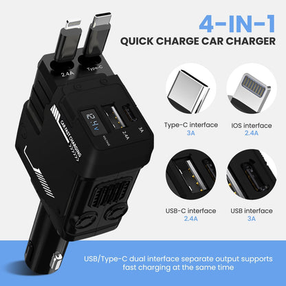 نيكومي شاحن سيارة، كيبل قابل للسحب 120 واط وشاحن سيارة USB، شحن سريع بـ 4 منافذ، متوافق مع جالكسي والاجهزة الاخرى، وصلة شاحن سيارة (اسود)