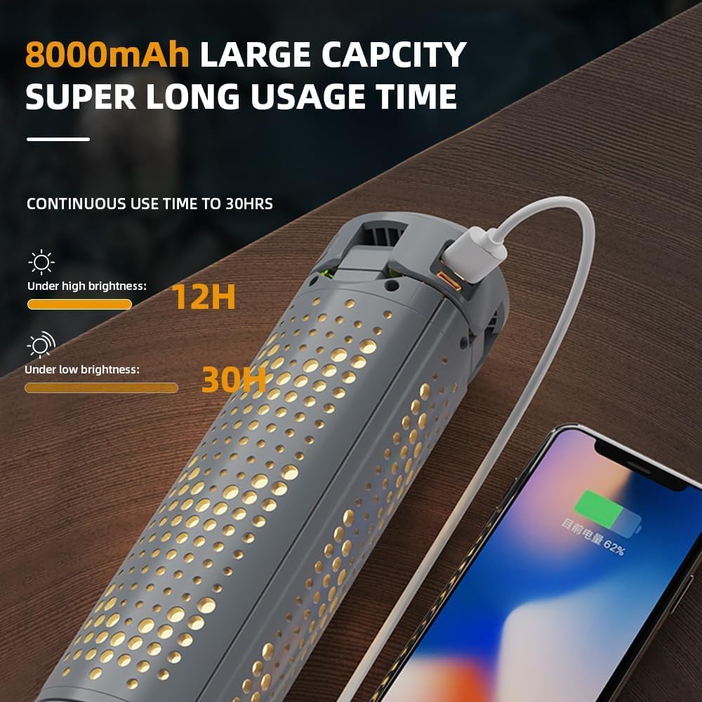 Telescopic Camping Lights Rechargeable 8000 mAh Led Multifunction Lanterns Job Site Lighting Cordless Dimmable Camping Tent Lamp Portable Power Supply 3000LM Waterproof (Cool Grey)