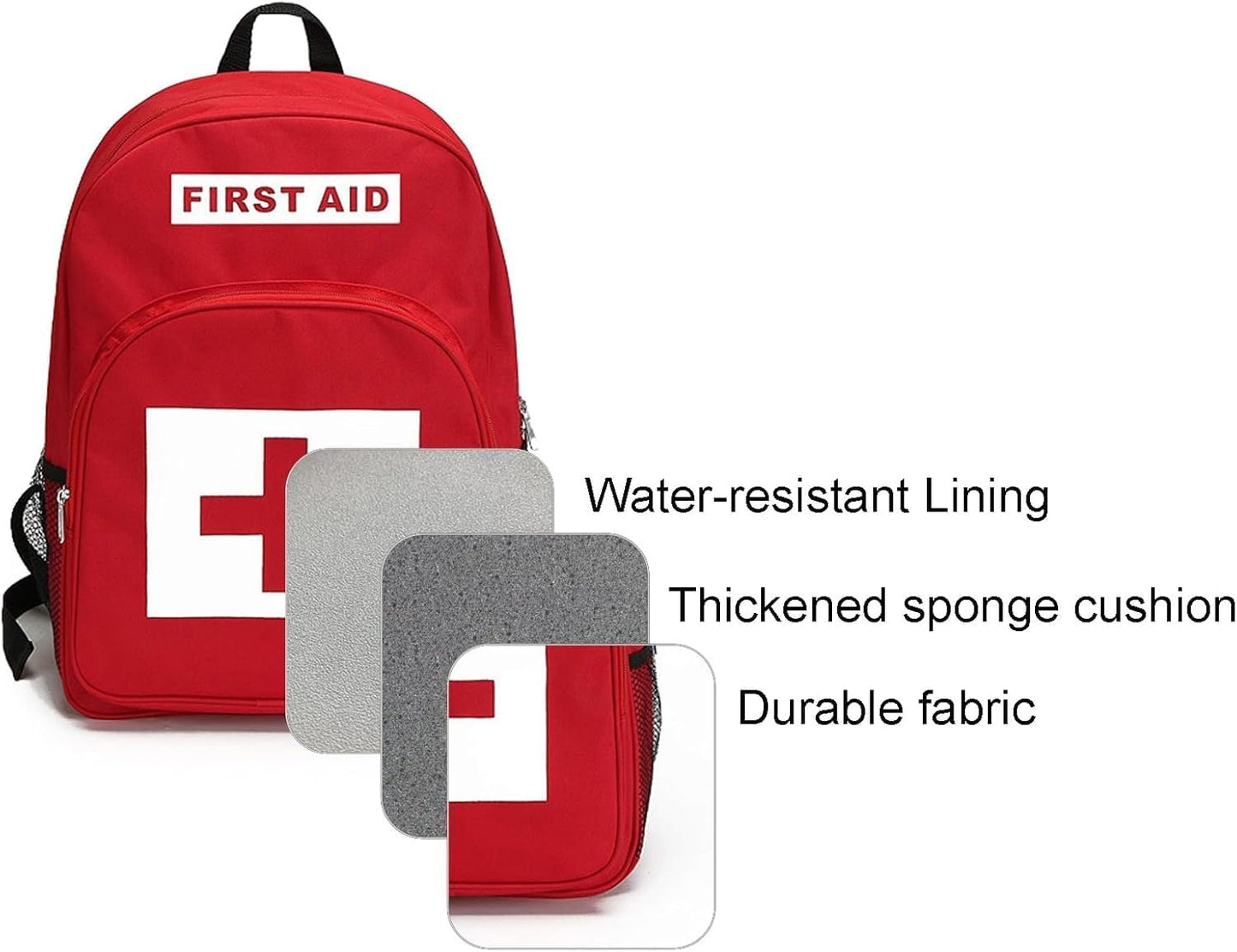 Red Empty First Aid Backpack, Medium Trauma Responder Medical Bag, Durable Travel Emergency Kit for Car, Home, Camping, Hiking, and Outdoor Field Trips