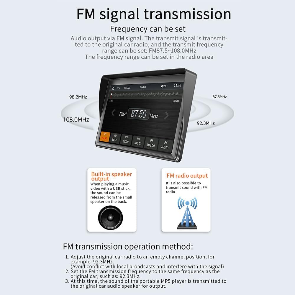 Eacam Portable 7 Inch HD Touch Screen Car Wireless FM Stereo with Android IOS Mirror Link, Bluetooth 5.1, Multimedia Radio Player for All Vehicles