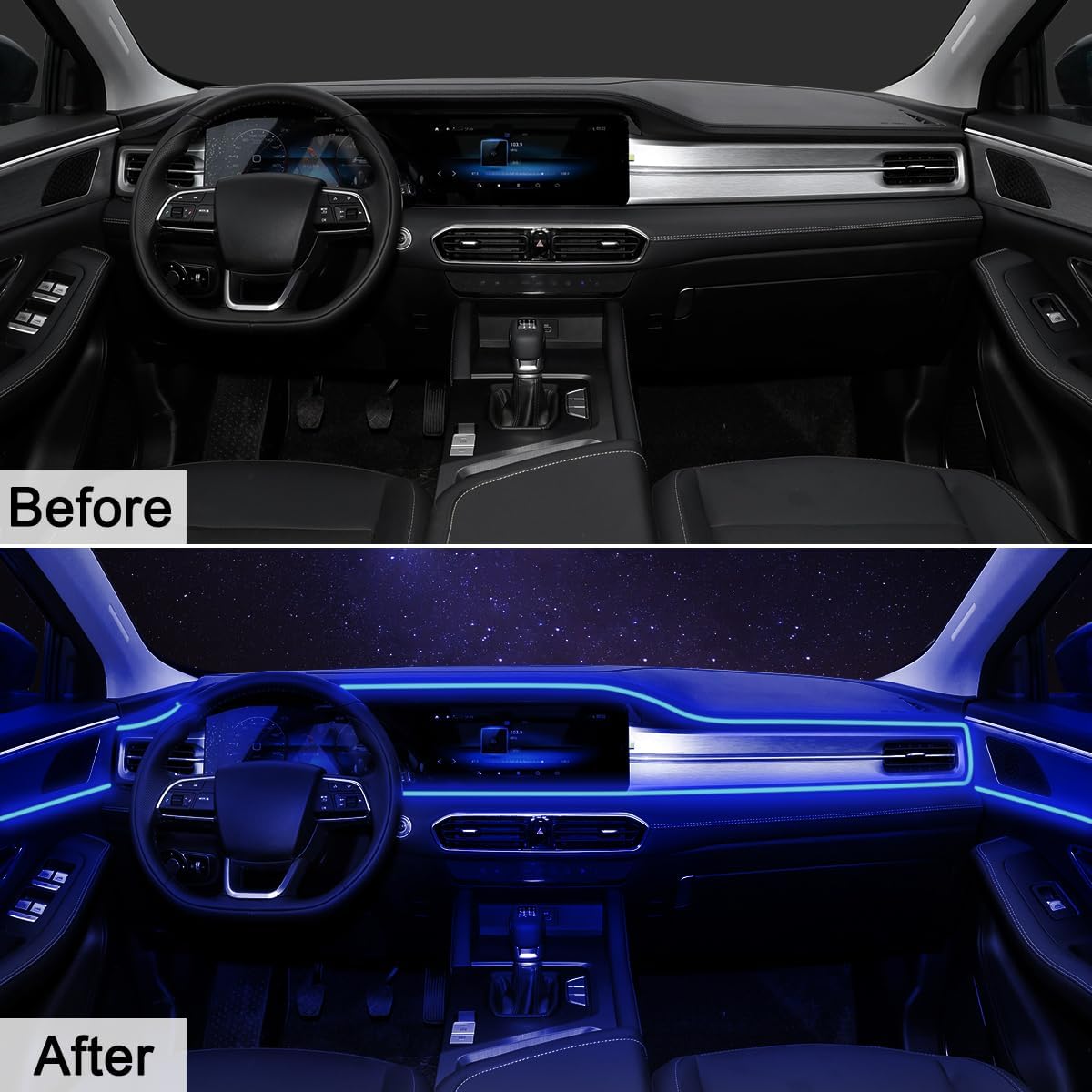 شريط اضاءة LED للسيارة من ليد كير، اضواء داخلية متعددة الالوان بفضاء لوني ار جي بي، 16 مليون لون 9 في 1 مع الياف بصرية 236 انش، مجموعات اضاءة محيطة، وظيفة الصوت النشط وتحكم لاسلكي عبر تطبيق بلوتوث