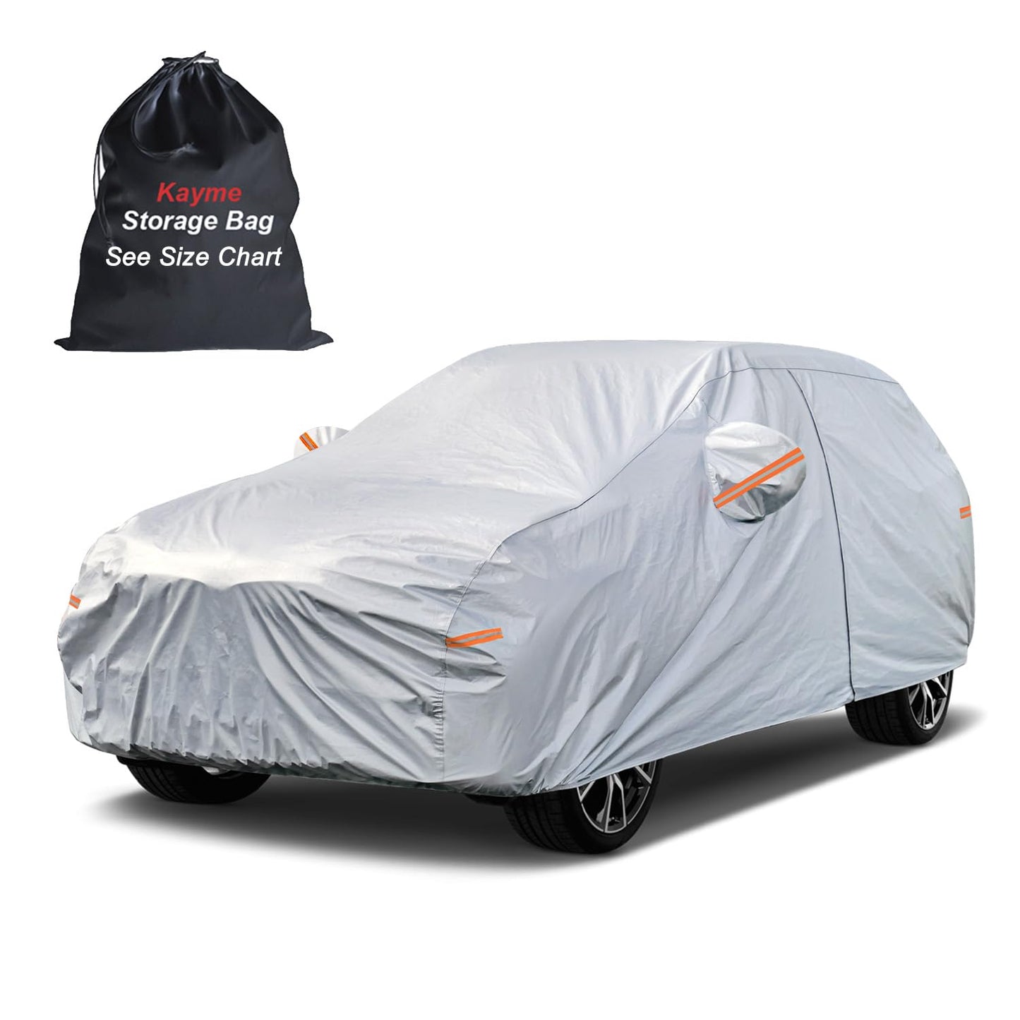 kayme 6 Layers Car Cover Waterproof All Weather for Automobiles, Outdoor Full Cover Rain Sun UV Protection with Zipper Cotton, Universal Fit for Sedan (178"-185")
