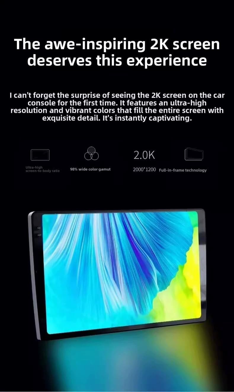 راديو ستيريو سيارة بشاشة لمس أندرويد مقاس 10 إنش بدقة 2K، ذاكرة RAM 8GB وذاكرة ROM 128GB، ابل كاربلاي اللاسلكي وأندرويد أوتو، 4G LTE واي فاي، نظام كاميرا مدمج بزاوية 360° مع كاميرات 1080P، وحدة رأس