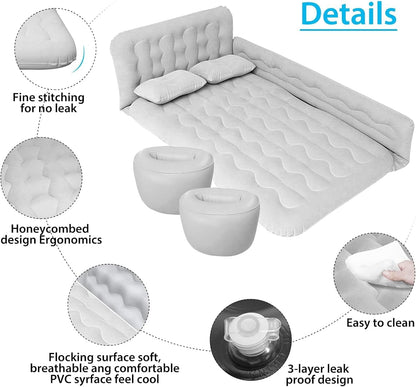 فراش هوائي لسيارات الدفع الرباعي من أوتويسور، فراش سيارة قابل للنفخ للنوم في المقعد الخلفي، مع وسائد وحشوات وأكياس حمل، سطح سميك من بلاستيك PVC (بيج) (رمادي)