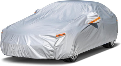 kayme 6 Layers Car Cover Waterproof All Weather for Automobiles, Outdoor Full Cover Rain Sun UV Protection with Zipper Cotton, Universal Fit for Sedan (178"-185")