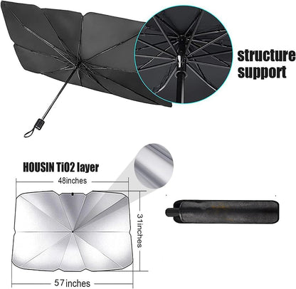 Padom Car Windshield Sun Shade Umbrella, Foldable Car Sun Shade Windshield, Fit Sedan SUV Pickup Truck Most Vehicles Car Window Shades, Front Windshield Sunshade for car Accessories (57"*31")
