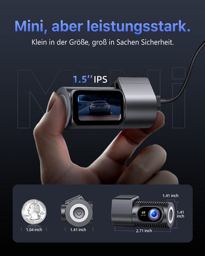 Dash Cam Front 4K - 1.5" IPS Display & 5G WiFi & 64G Card, 360° Rotation Mini Dashcam, Car Camera with WDR Night Vision, 24H Parking Mode, G-Sensor, Loop Recording,170° Angle, Dash Camera for Cars DE