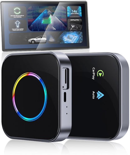 Goshyda 6 in 1 Auto Wireless Adapter, Converts Wired Car Play Android Auto to Wireless, 4G LTE SIM Card Slot, 4+64GB, Split Screen & OTA Updates