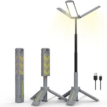 Telescopic Camping Lights Rechargeable 8000 mAh Led Multifunction Lanterns Job Site Lighting Cordless Dimmable Camping Tent Lamp Portable Power Supply 3000LM Waterproof (Cool Grey)