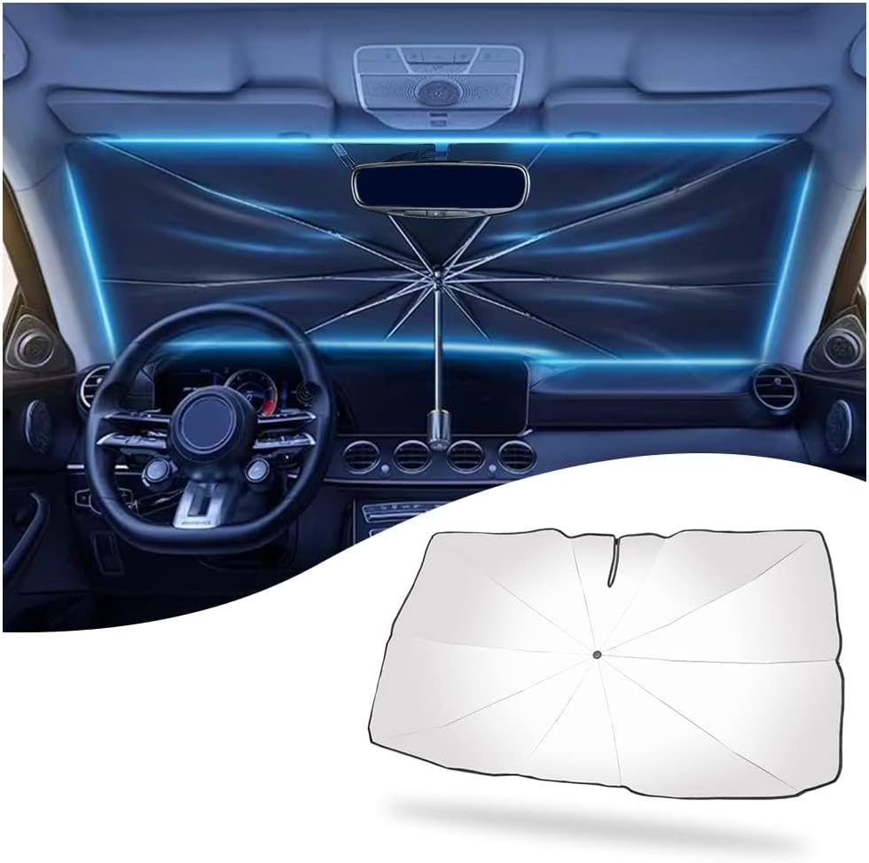 Car Umbrella Sun Shade Cover, Nano 5-Layer Block UV Reflector+Handy Windshield Sun Shade for Most Cars SUV Truck