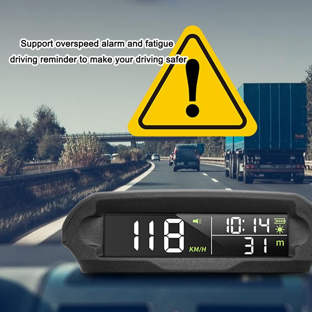 عداد السرعة الرقمي للسيارة من مورليان بشاشة عرض أمامية لاسلكية شمسية مع شاشة LCD وانذار للسرعة الزائدة وعرض KMH/MPH للوقت والارتفاع ودرجة الحرارة والسرعة