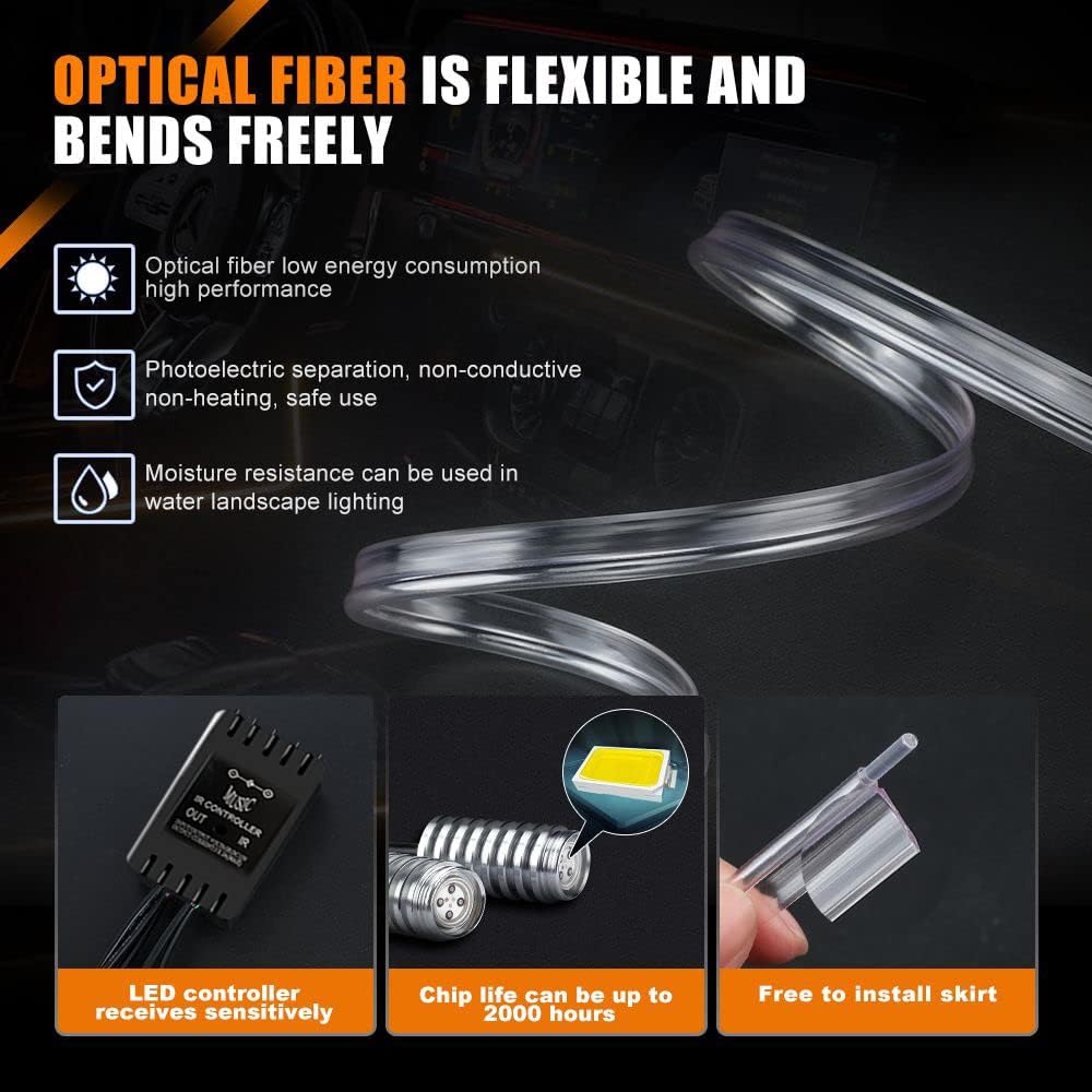 HOLDCY شريط اضاءة LED للسيارة، اضواء داخلية RGB للسيارة، 5 في 1 بطول 236.22 انش من الالياف الضوئية، مجموعات اضاءة محيطية متعددة الالوان للوحة القيادة، وضعية DIY ووضعية الموسيقى، خاصية تشغيل الصوت