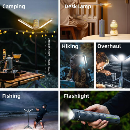 Telescopic Camping Lights Rechargeable 8000 mAh Led Multifunction Lanterns Job Site Lighting Cordless Dimmable Camping Tent Lamp Portable Power Supply 3000LM Waterproof (Cool Grey)
