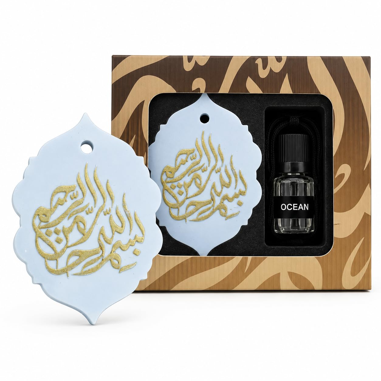 CLAWCARES Lavender Scent Plaster Diffuser Hanging Car Air Freshener, Refillable Plaster Aroma Essential Oil Diffuser with Basmalah Calligraphy, Long-Lasting Fragrance Ornament for Car, Home