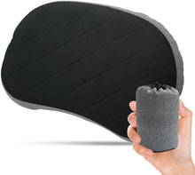 Ultralight Inflatable Camping Pillow with Removable Washable Cover – Compact, Portable Travel Neck Cushion with Adjustable Firmness for Hiking, Office, Airplane, Car & Beach Use (Black)