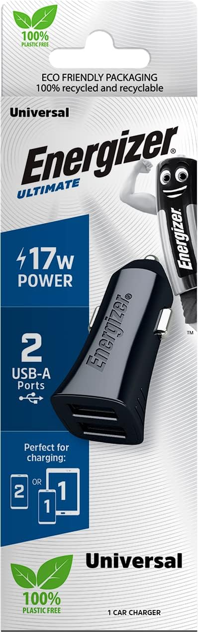 انرجايزر شاحن سيارة كلاسيك 17 واط مزدوج USB مع شحن سريع 3.4 امبير D17 اسود