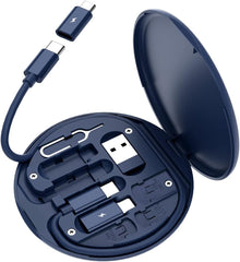 مجموعة كابل محول شحن USB متعدد، صندوق محول USB C إلى صندوق محول جهاز iOS، مجموعة تحويل USB A ونوع C إلى ذكر مايكرو/نوع C/جهاز iOS، نقل البيانات، تخزين البطاقات، دبوس إخراج صيني، حامل جوال (أزرق)