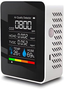 جهاز مراقبة جودة الهواء 5 في 1 من بي-كيو تيك، جهاز اختبار جودة الهواء الداخلي CO2/الرطوبة/HCHO/TVOC/درجة الحرارة، مراقب تلوث الهواء للمنزل، الغرف، خيام النمو، المكاتب، السيارات، المستشفيات