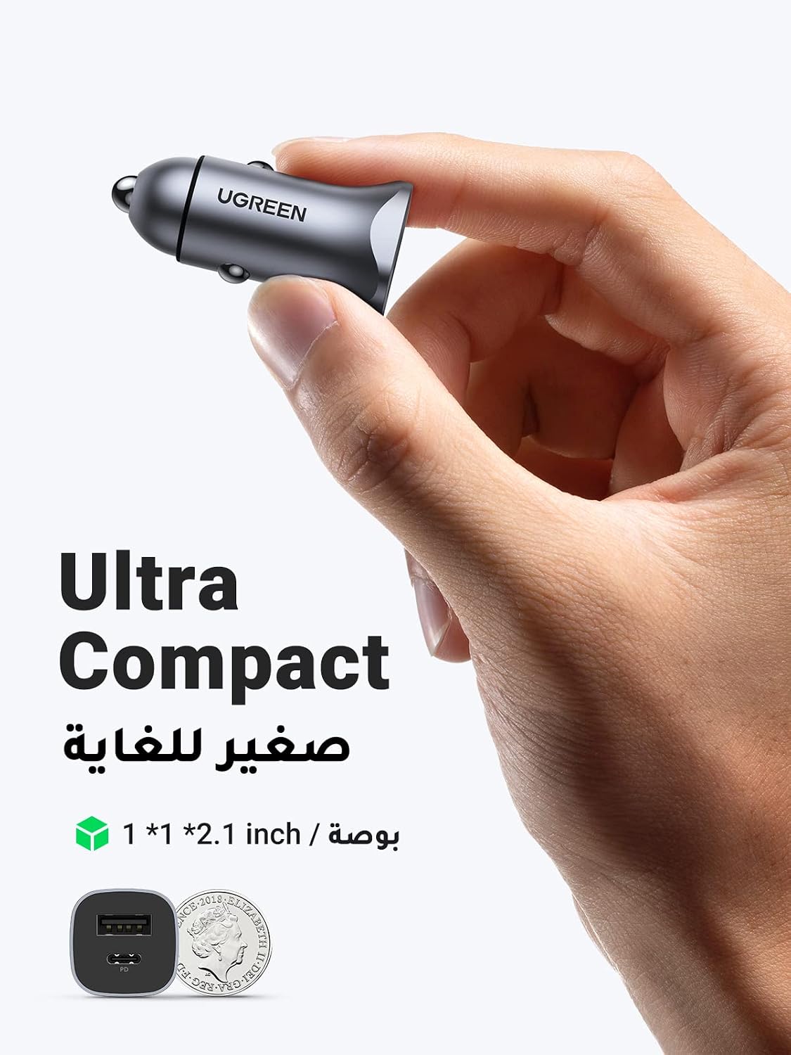 يوجرين شاحن سيارة سريع الشحن PD30W بمنفذين USB C لهاتف ايفون 16 برو ماكس شاحن سريع الشحن للسيارة ومحول هاتف مع كابل USB C بطول 1 متر مضفر لهاتف ايفون 16 وجالاكسي S23 وهواوي وايبود برو وشاومي