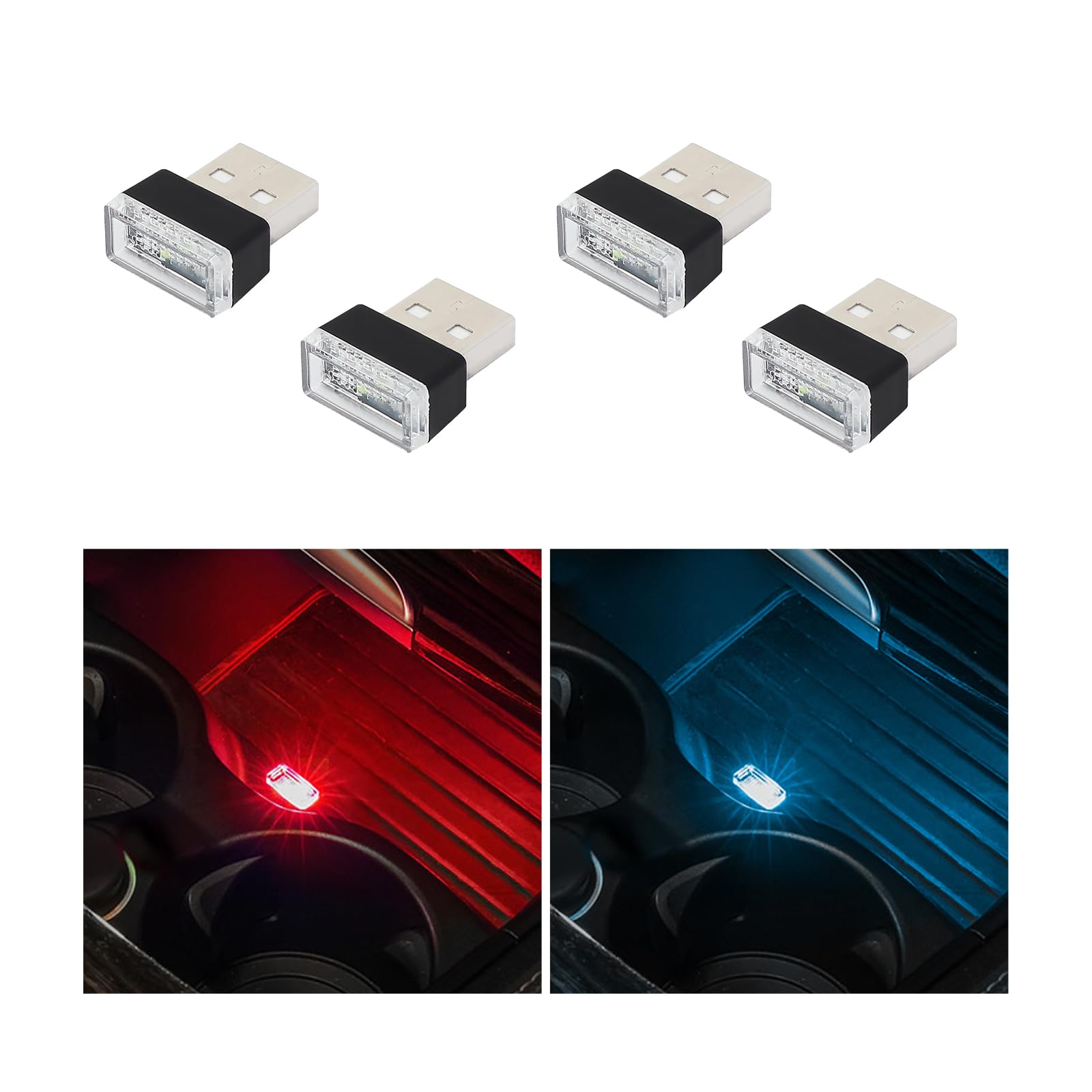 أوغيني 6 قطع مصباح LED USB للسيارة والاماكن الداخلية باضواء احادية اللون، مصباح USB مزود بالفضاء اللوني RGB لتوفير اضاءة ليلية مزخرفة، مجموعة إضاءة محيطة داخلية محمولة للسيارات، اكسسوارات داخلية