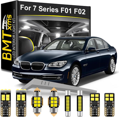 BMT xms Car LED Light Interior Kit Replacement for BMW 7 Series F01 F02 2008-2015, 6000K Cool White for Map Dome Door License Plate Light Bulb, 19 Pieces
