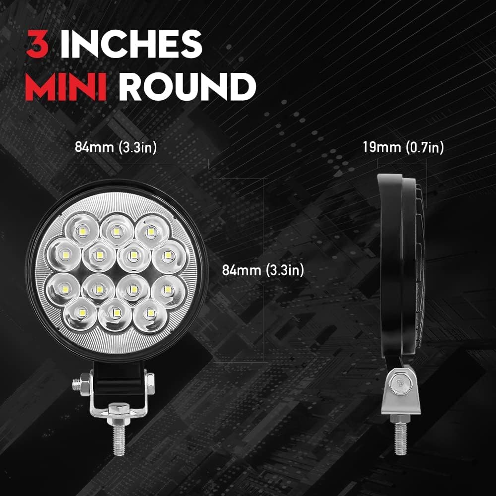 LED Fog Lights, Round 3 Inch Slim Pods Spot White Driving Reverse Small Circle Work Light Bar Kit for Jeep Truck Off-Road ATV UTV SUV Car Motorcycle Boat Tractor Hood Bumper Mount (2 Pack)