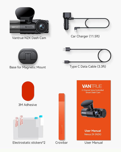 VANTRUE N2X Dash Cam 2.7K Front and Inside, STARVIS 2 IMX675, Dual Dash Cam For Cars, Car camera with 5G WiFi, HDR, Night Vision, GPS, 24H Buffered Parking Mode, 60fps, Voice Control,Support 512GB Max