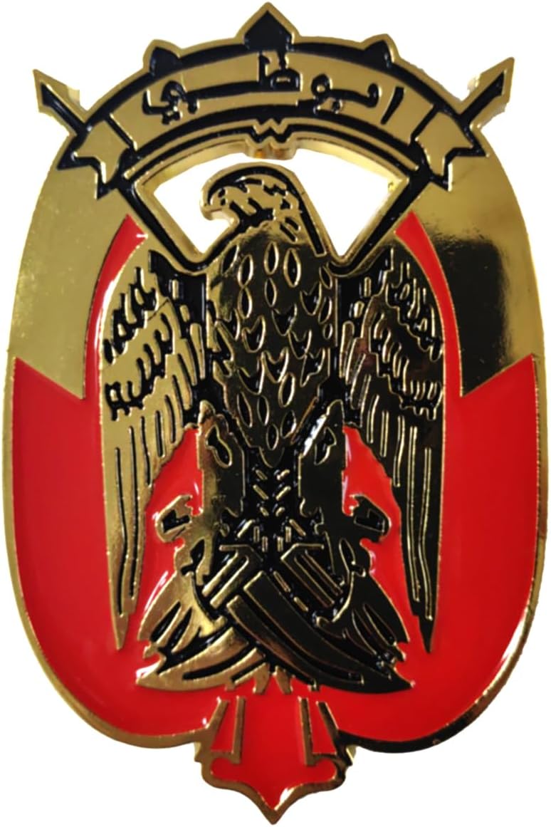 شعار أبوظبي الإماراتي الأمامي للسيارة من الألومنيوم سهل التركيب على شبكة السيارة لاصقة شعار إمارة أبوظبي للسيارة | للخارج، مركز العجلة، الصندوق والمصد (ذهبي وأسود)