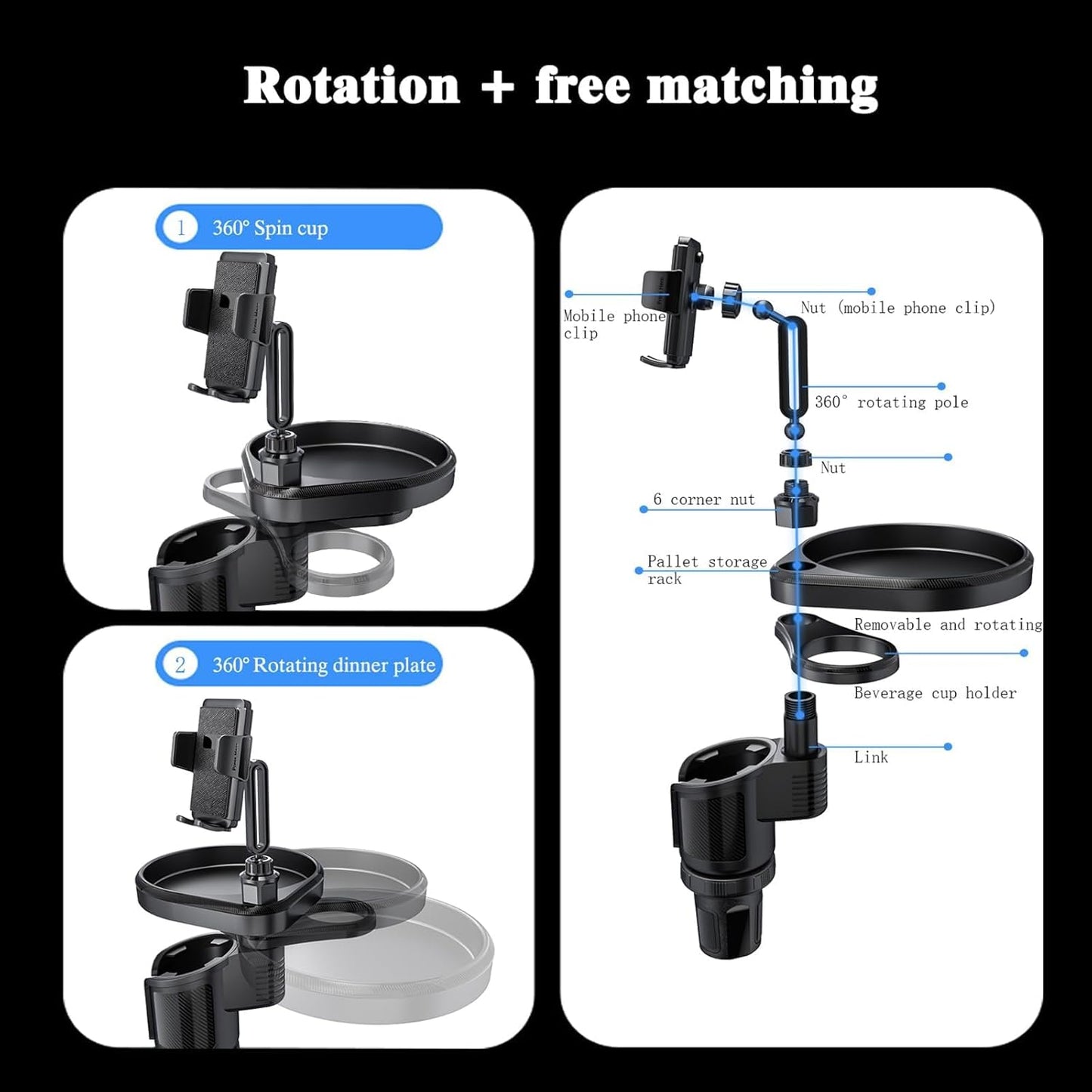 X spring Cup Holder Extender, Black Car Cup Holder Expansion Adapter, Multi-Functional Vehicle Drink Organizer for Road Trips, Commuting, and Daily Driving Convenience