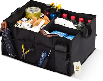 Natna Heavy Duty Foldable Car Trunk Organizer – Universal Fit for All Vehicles, Large Capacity and Spacious, Adjustable Compartments, Mesh Pockets, Collapsible Design, Tool Organizer and storage