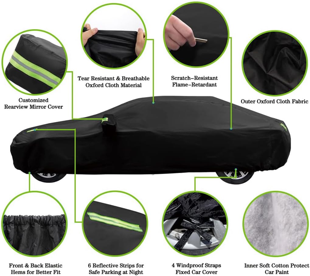 Full Exterior Car Cover Compatible with Ford Mustang – All-Weather Waterproof Windproof Car Cover with Storage Bag – Indoor and Outdoor Protection
