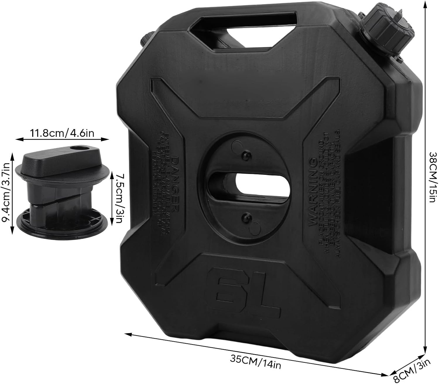 Luocute 6 Liter Fuel Tank, 1.6 Gallons ABS Black Jerry Can for Car Motorcycle UTV ATV Off Road Vehicle, ABS Material (with Bracket)