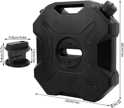 Luocute 6 Liter Fuel Tank, 1.6 Gallons ABS Black Jerry Can for Car Motorcycle UTV ATV Off Road Vehicle, ABS Material (with Bracket)