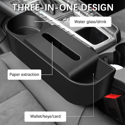 3 in1 Car Seat Gap Filler Organizer with Cup Holder& Car Tissue Holder, Azonee Multipurpose Seat Gap Storage Box, Auto Console Side Storage Box for Drink, Car Organizer Front Seat for Phones, Glasses