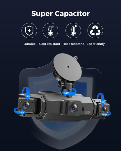 4 Channel Dash Cam 360° View Front and Rear Left Right Inside Camera for Cars, GPS and 5G Band WiFi, Night Vision, 180 Wide Angle, WDR, 24H Parking Mode, Included 64GB Card
