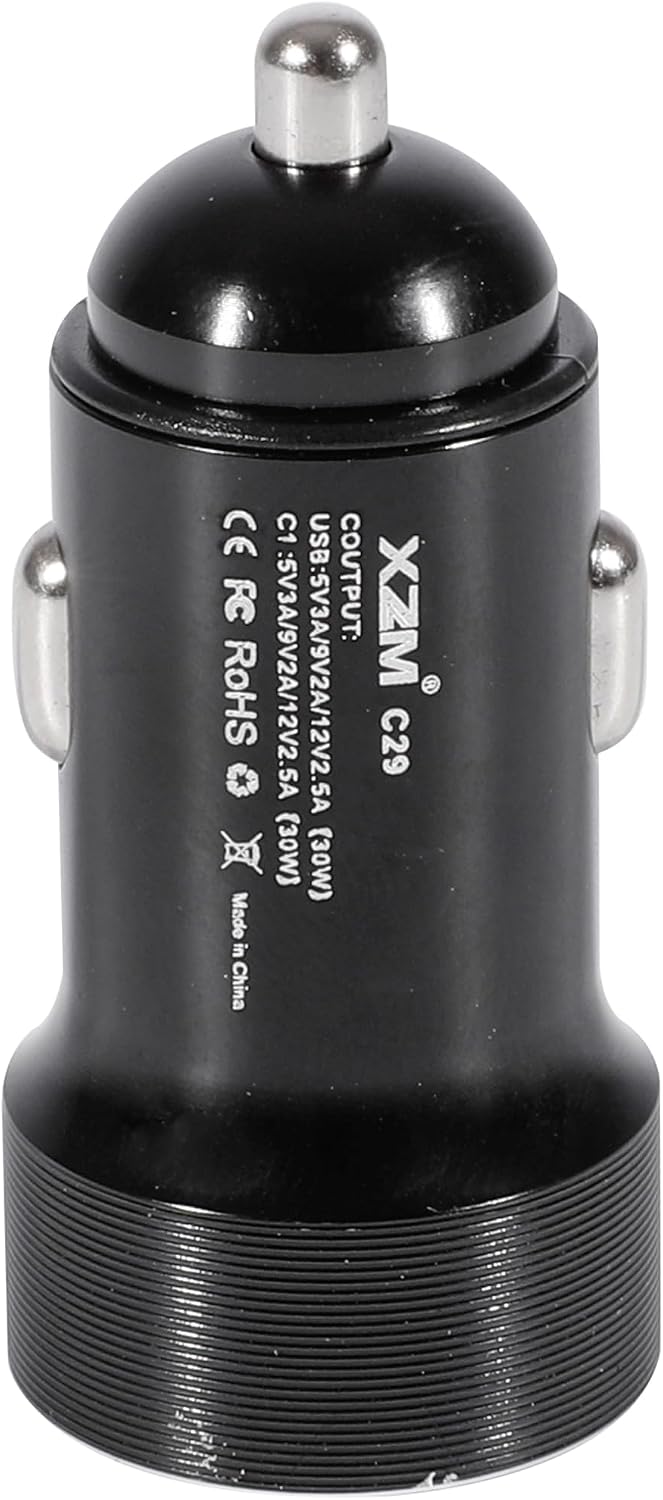 شاحن سيارة C29 USB-C بقدرة 60 واط من اكس زد ام، محول سيارة USB + نوع سي، شاحن هاتف سيارة صغير الحجم لايفون، لا غنى عنه للرحلات البرية، متوافق مع 5 فولت-12 فولت (USB + نوع C)