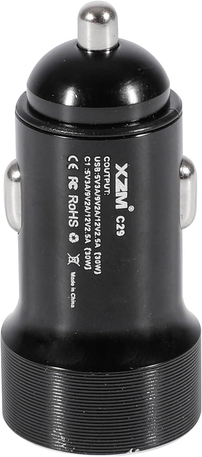 شاحن سيارة C29 USB-C بقدرة 60 واط من اكس زد ام، محول سيارة USB + نوع سي، شاحن هاتف سيارة صغير الحجم لايفون، لا غنى عنه للرحلات البرية، متوافق مع 5 فولت-12 فولت (USB + نوع C)