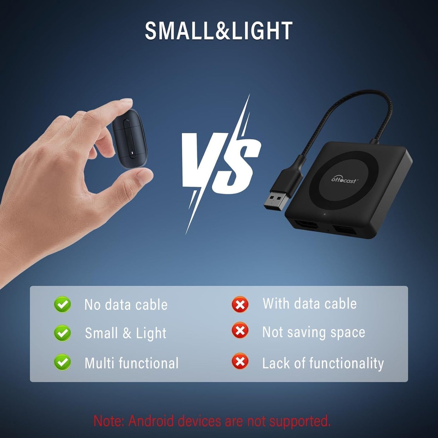 محول كاربلاي لاسلكي لايفون، USB A ونوع C، مطور سلكي الى لاسلكي كاربلاي، التوصيل والتشغيل، تصميم مضغوط، متوافق مع سيارات 2017+، اي او اس 10 وما فوق، اسود