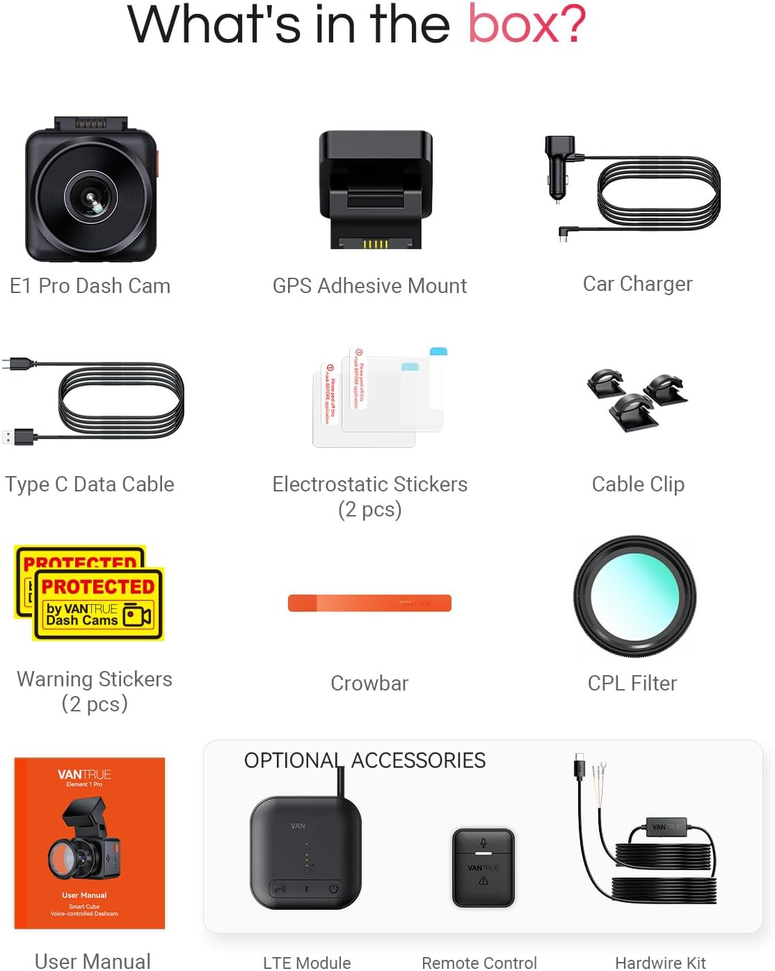 Vantrue E1 Pro 4K Mini Dash Cam Front, STARVIS 2 PlatePix™ HDR Night Vision Car Camera, Built-in 5G WiFi GPS, 1.54'' IPS Screen, LTE Support, Voice Control, 24/7 Buffered Parking Mode, Support 1TB Max