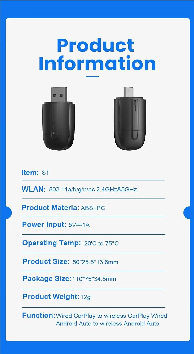 محول كاربلاي لاسلكي واندرويد اوتو - USB A + نوع C واجهة مزدوجة 2 في 1 دونجل لاسلكي لتشغيل السيارات او اي ام السلكي